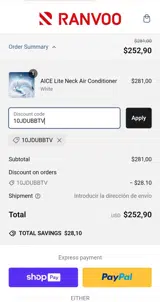 Ranvoo coupon verification screenshot