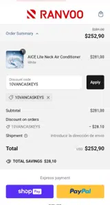 Ranvoo coupon verification screenshot