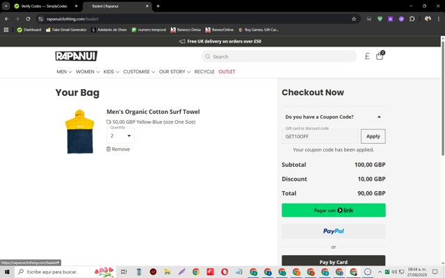 Rapanui checkout page showing Rapanui discount code box | Screenshot taken by SimplyCodes community member on Aug 27, 2025