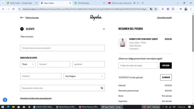 Rapha checkout page showing Rapha promo code box | Screenshot taken by SimplyCodes community member on Jul 22, 2025