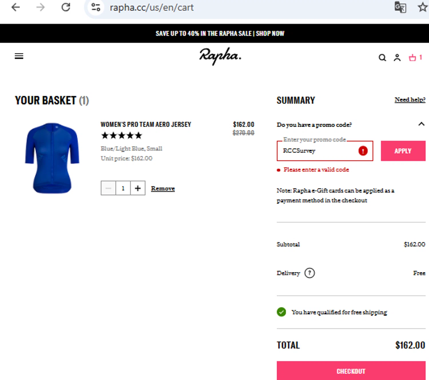 Rapha promo code screenshot showing code RCCSurvey applied at Rapha checkout page. Uploaded by SimplyCodes community member PennyOwl2559 on Dec 24, 2025