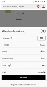 NEW20 coupon verification screenshot