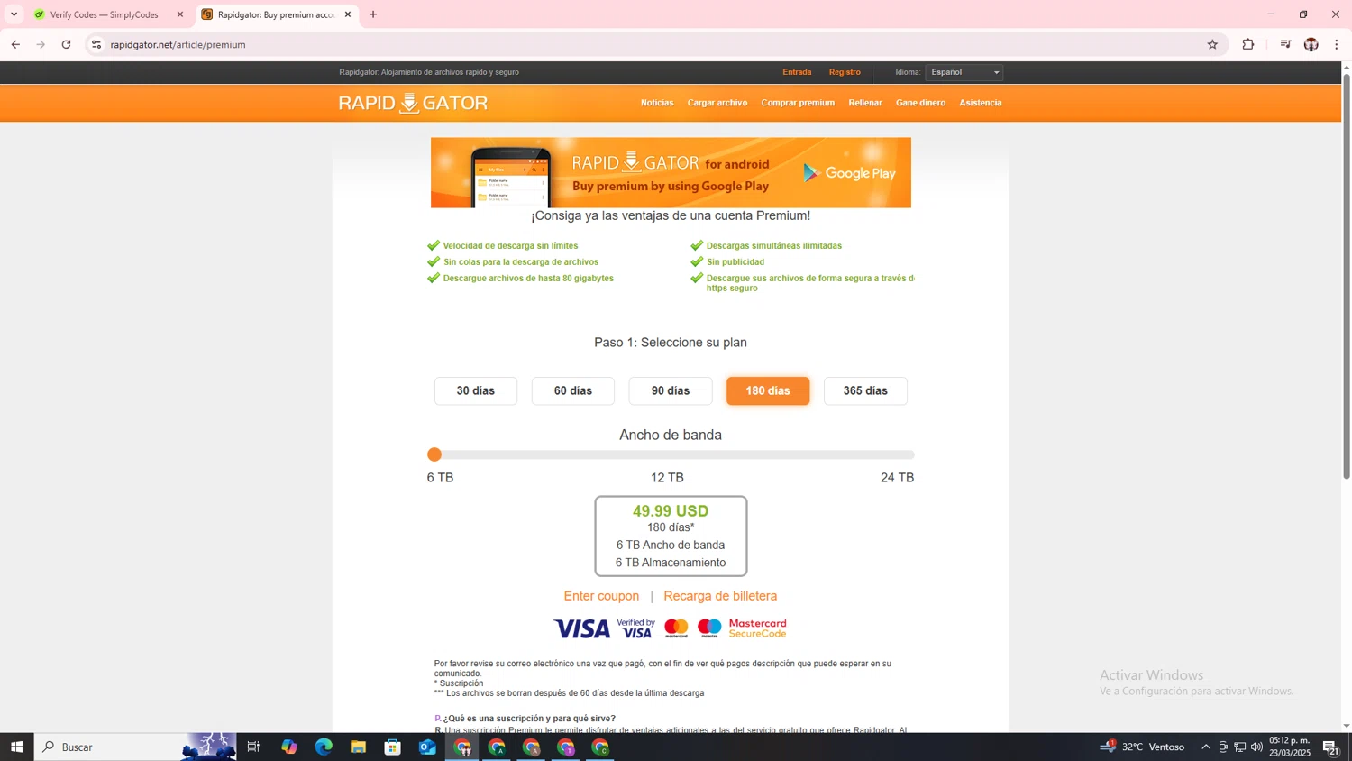 Rapidgator coupon code screenshot showing code 30OFF applied at Rapidgator checkout page. Uploaded by SimplyCodes community member Salometta on Mar 23, 2025