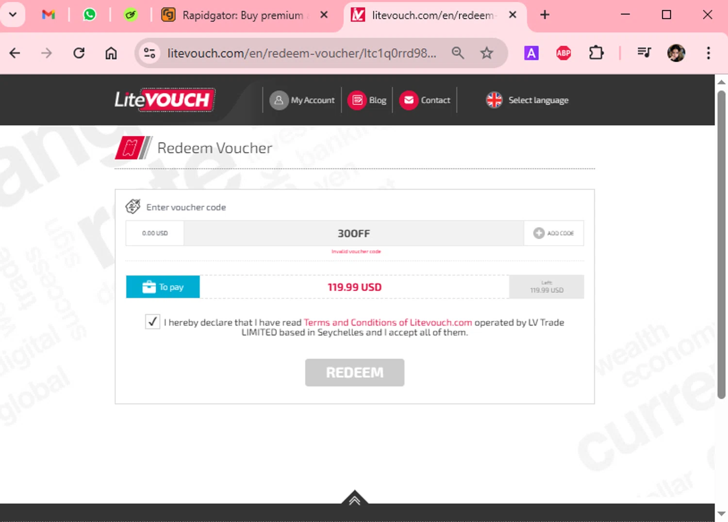 Rapidgator coupon code screenshot showing code 30OFF applied at Rapidgator checkout page. Uploaded by SimplyCodes community member Scarleth_2GGD on Mar 18, 2025
