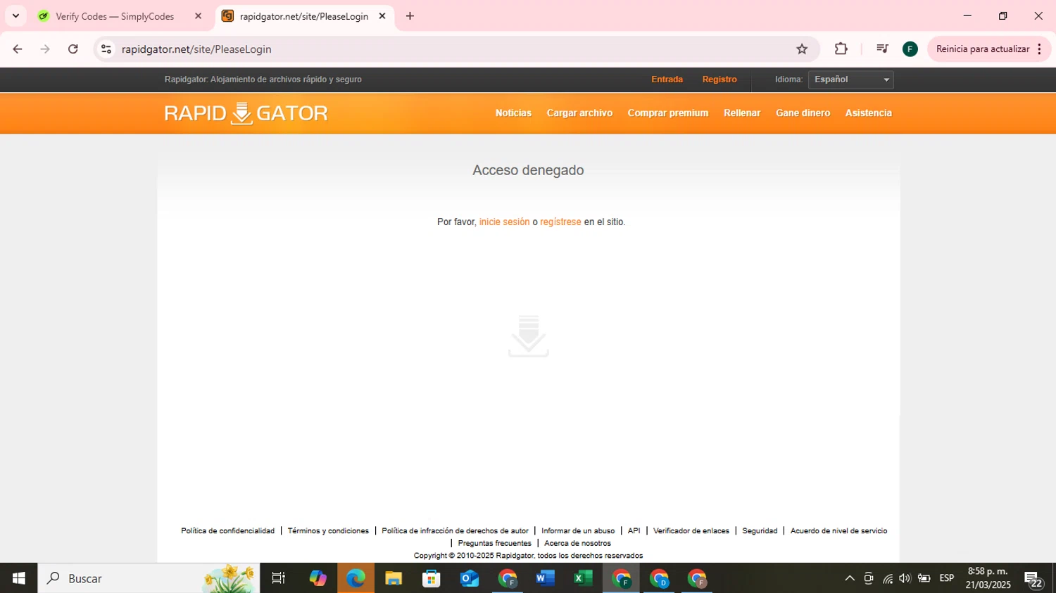 Rapidgator coupon code screenshot showing code AFTERPAYDAY applied at Rapidgator checkout page. Uploaded by SimplyCodes community member RoyalKnight4673 on Mar 22, 2025