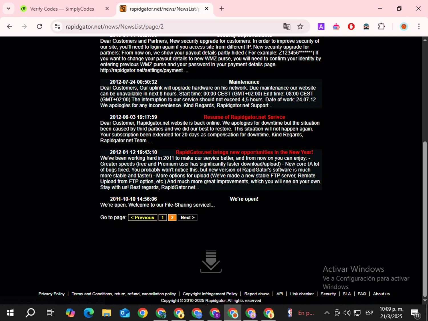 Rapidgator coupon code screenshot showing code AFTERPAYDAY applied at Rapidgator checkout page. Uploaded by SimplyCodes community member BrilliantLynx7680 on Mar 22, 2025