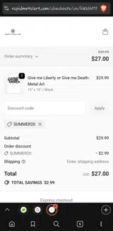 summer20 coupon verification screenshot