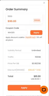 Rapidproxy coupon verification screenshot