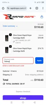 Rapid Rope coupon verification screenshot