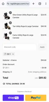 Rapid Rope coupon verification screenshot