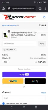 Rapid Rope coupon verification screenshot