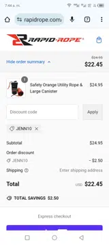 Rapid Rope coupon verification screenshot