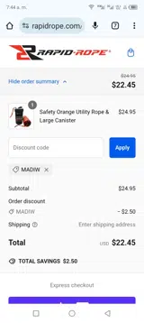 Rapid Rope coupon verification screenshot