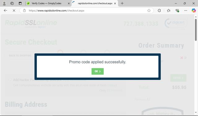 RapidSSLonline checkout page showing RapidSSLonline promo code box | Screenshot taken by SimplyCodes community member on Dec 9, 2024