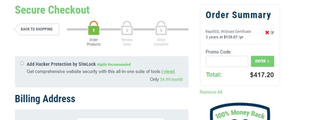 RapidSSLonline checkout page showing RapidSSLonline promo code box | Screenshot taken by SimplyCodes community member on Jan 2, 2025