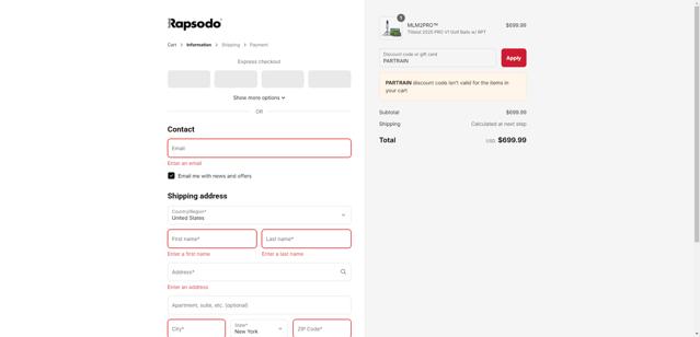 Rapsodo checkout page showing Rapsodo discount code box | Screenshot taken by SimplyCodes community member on Sep 13, 2025