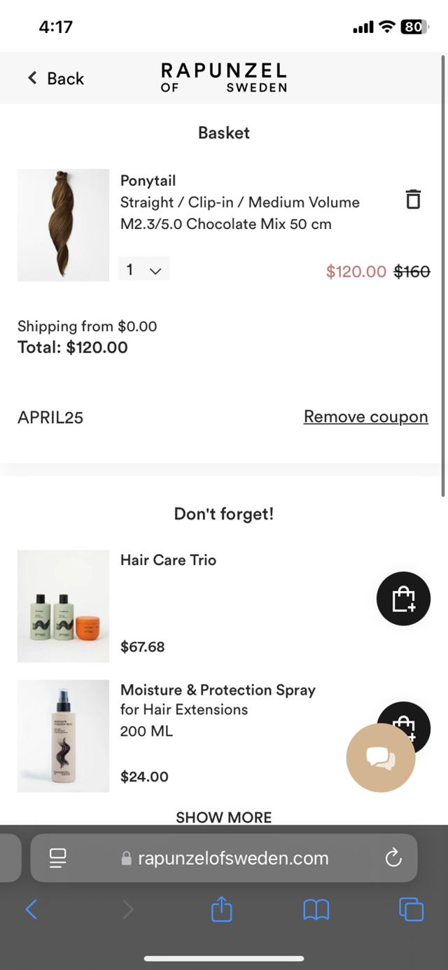 Rapunzel of Sweden checkout page showing Rapunzel of Sweden discount code box | Screenshot taken by SimplyCodes community member on Apr 15, 2025