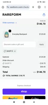 SHOP15 coupon verification screenshot