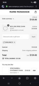 Rare Romance coupon verification screenshot