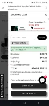 Welcome40 coupon verification screenshot