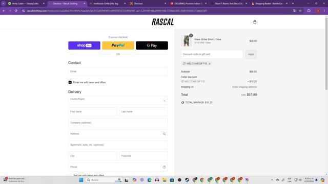 Rascal Clothing checkout page showing Rascal Clothing discount code box | Screenshot taken by SimplyCodes community member on Oct 4, 2024