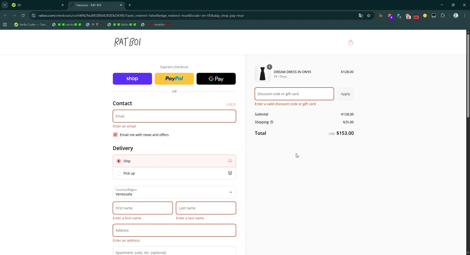 RAT BOI discount code screenshot showing code DREAMDRESS20 applied at RAT BOI checkout page. Uploaded by SimplyCodes community member CrownGuardian9882 on Aug 30, 2025