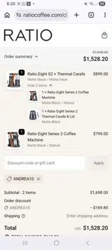 Andrea10 coupon verification screenshot