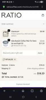 Ritual50 coupon verification screenshot