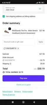 DISCOUNT10 coupon verification screenshot