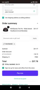 RAVEBAND coupon verification screenshot