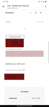 Raven Crest Tactical coupon verification screenshot