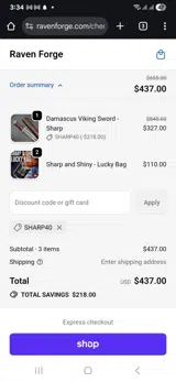 SHARP40 coupon verification screenshot