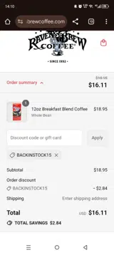 Raven's Brew Coffee coupon verification screenshot