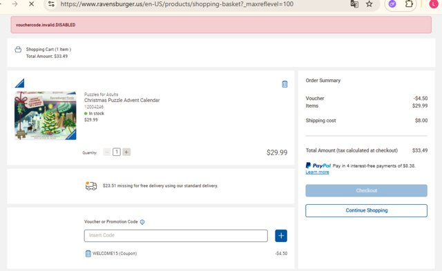 Ravensburger checkout page showing Ravensburger coupon code box | Screenshot taken by SimplyCodes community member on Jul 25, 2025