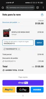 RAVEREADY10 coupon verification screenshot