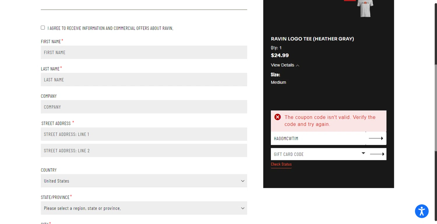 Ravin Crossbows promo code screenshot showing code HA0OMCWTIM applied at Ravin Crossbows checkout page. Uploaded by SimplyCodes community member DiscountPhoenix427 on Oct 21, 2025
