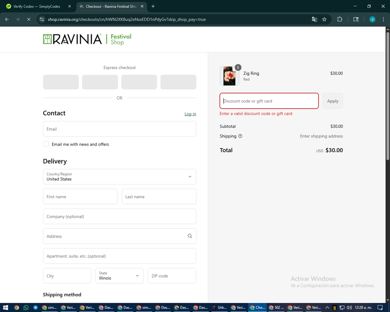 Ravinia Festival coupon code screenshot showing code MARVEL50 applied at Ravinia Festival checkout page. Uploaded by SimplyCodes community member CodeMaverick5767 on Sep 3, 2025