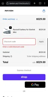 RAVION coupon verification screenshot