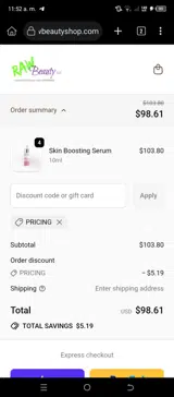 PRICING coupon verification screenshot