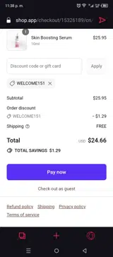 WELCOME151 coupon verification screenshot
