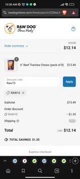 Raw10 coupon verification screenshot