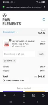 Raw10 coupon verification screenshot