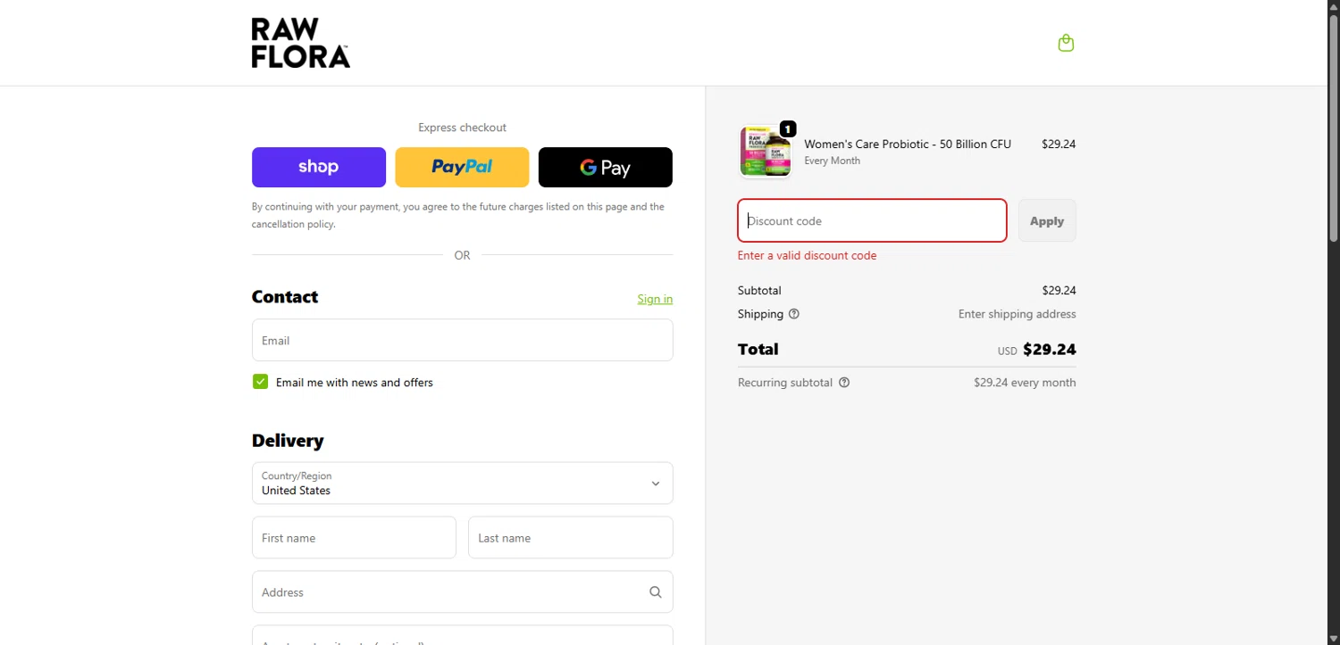 Raw Flora promo code screenshot showing code WELCOME20 applied at Raw Flora checkout page. Uploaded by SimplyCodes community member 1323535 on Oct 28, 2025