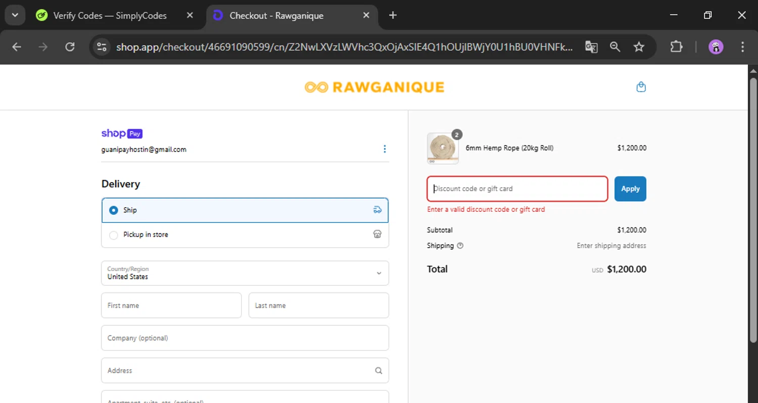 Rawganique coupon code screenshot showing code DIY600 applied at Rawganique checkout page. Uploaded by SimplyCodes community member scotlake22 on Mar 26, 2025