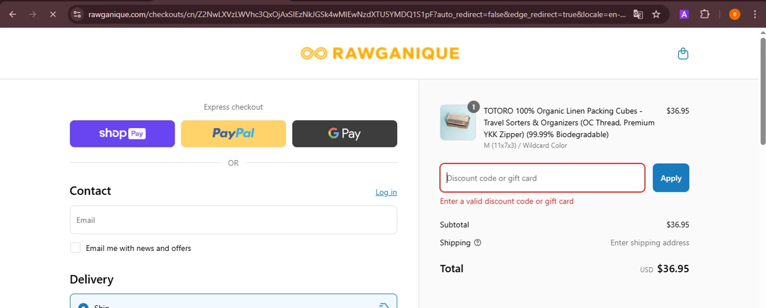 Rawganique coupon code screenshot showing code DIY1200 applied at Rawganique checkout page. Uploaded by SimplyCodes community member NobleElite1598 on Mar 24, 2025