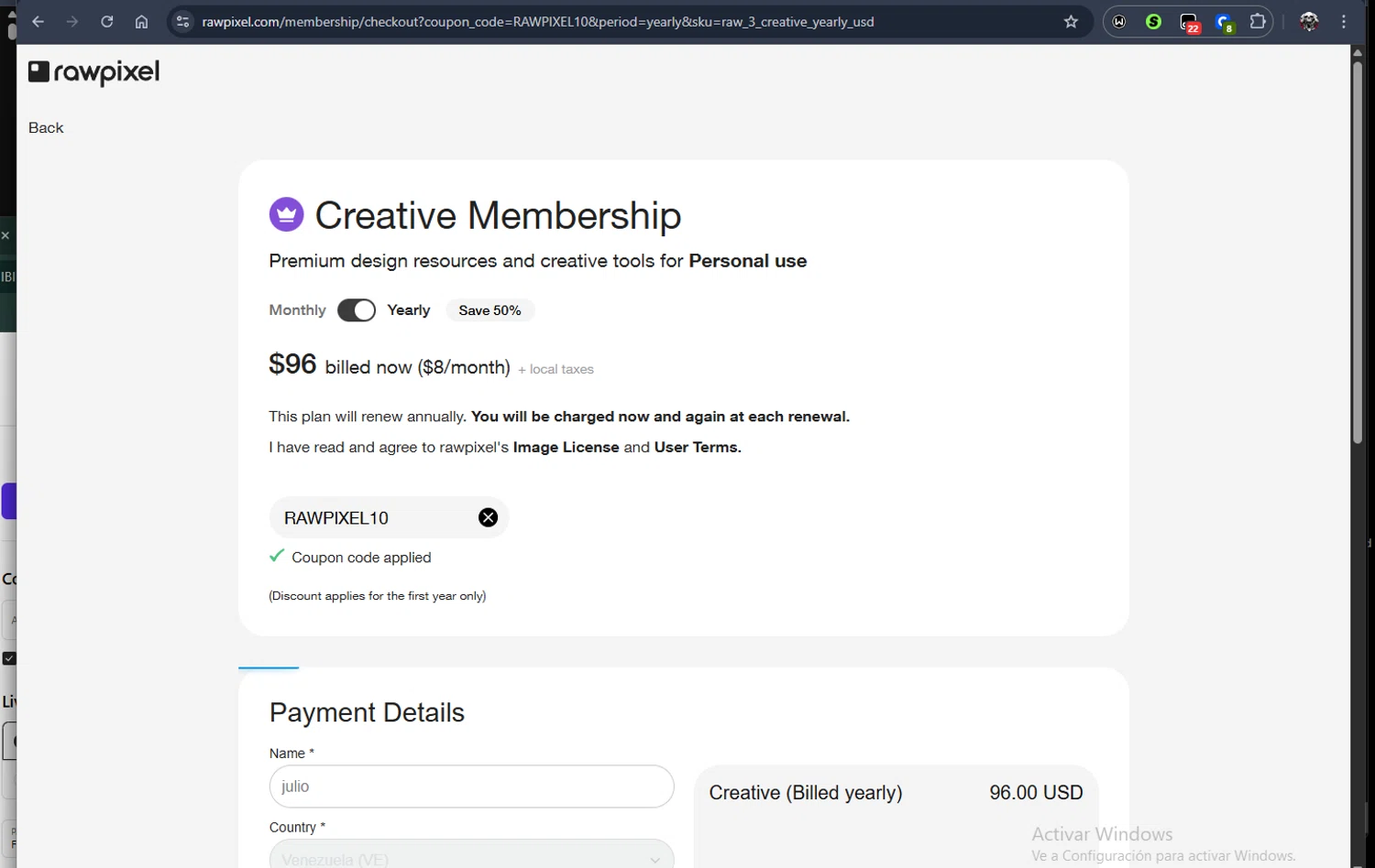 Rawpixel promo code screenshot showing code RAWPIXEL10 applied at Rawpixel checkout page. Uploaded by SimplyCodes community member Jmhernand1 on Feb 10, 2026