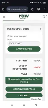 10OFFCART coupon verification screenshot