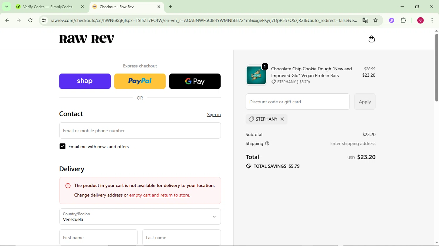 Raw Rev discount code screenshot showing code STEPHANY applied at Raw Rev checkout page. Uploaded by SimplyCodes community member CrownFinder3074 on Dec 12, 2025