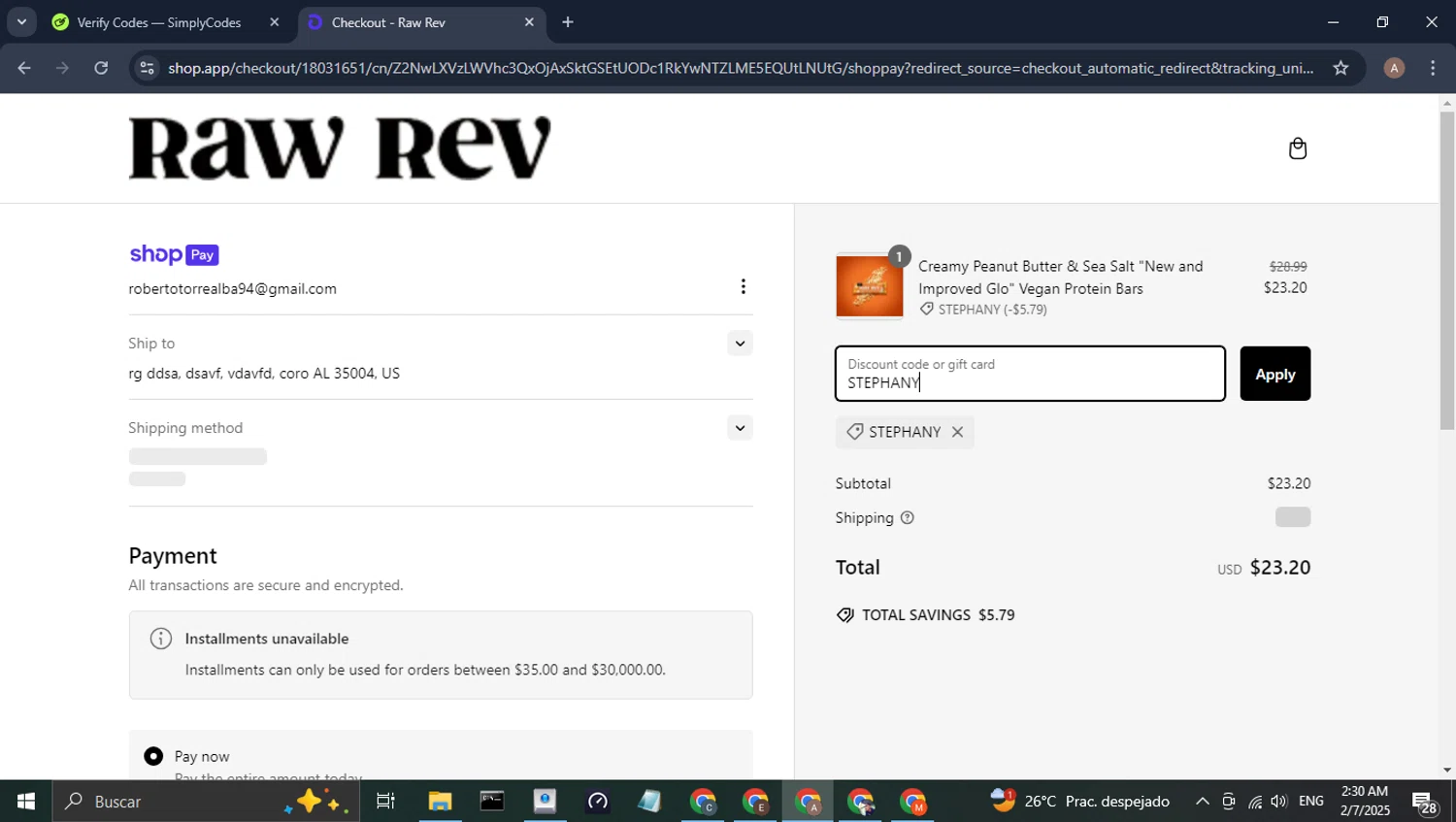 Raw Rev discount code screenshot showing code STEPHANY applied at Raw Rev checkout page. Uploaded by SimplyCodes community member CoinHunter8661 on Feb 7, 2025