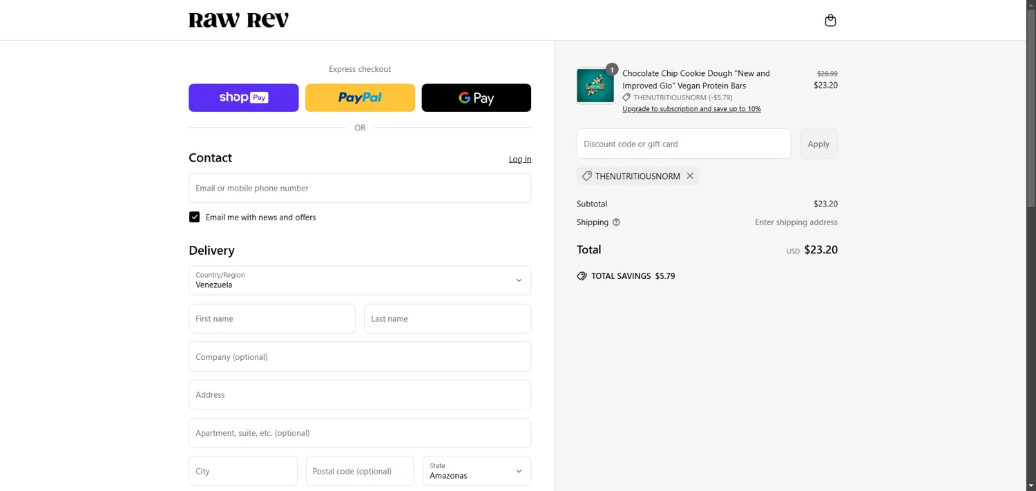 Raw Rev discount code screenshot showing code THENUTRITIOUSNORM applied at Raw Rev checkout page. Uploaded by SimplyCodes community member TokenNavigator3088 on May 30, 2025